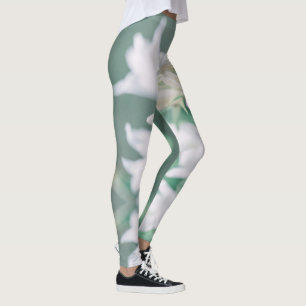 Pale Pastel Green White Bell Flowers Leggings