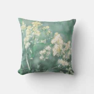 Pale Pastel Green Wild Flowers Meadow Cushion