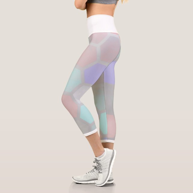Pale Pastel Honeybee Hexagonal Shapes Leggings (Left)