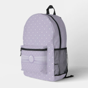 PALE PASTEL PURPLE & WHITE POLKA DOTS WITH BOW PRINTED BACKPACK