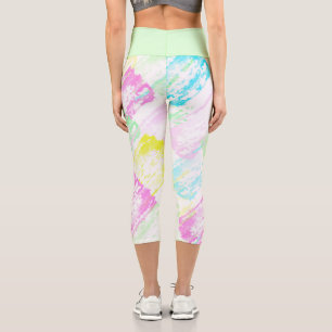 Pale Pastel Turquoise Green Blue Pink Abstract Art Capri Leggings