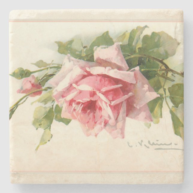 Pale Pastel Vintage Pink Roses Stone Coaster (Front)