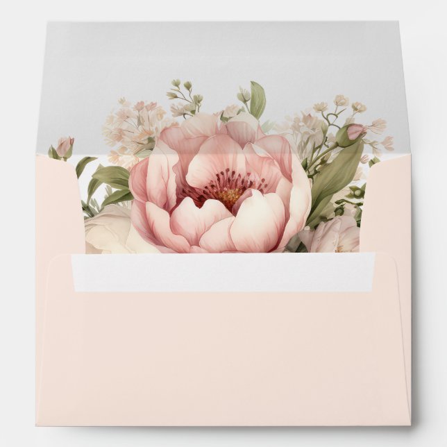 Pale Peach and Blush Pink Floral Wedding Envelope (Back (Bottom))