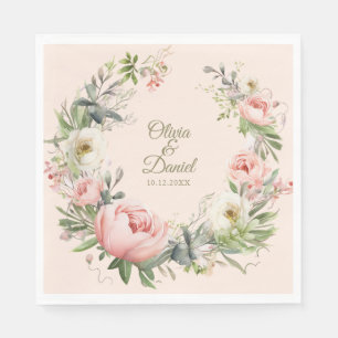 Pale Peach and Blush Pink Floral Wedding Napkin