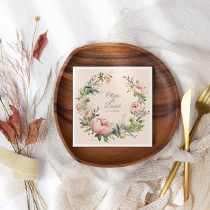 Pale Peach and Blush Pink Floral Wedding Napkin