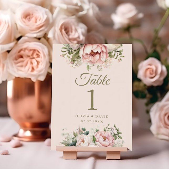 Pale Peach and Blush Pink Wedding Table Number (Pale Peach and Blush Pink Wedding Table Number on blush and copper wedding table.)