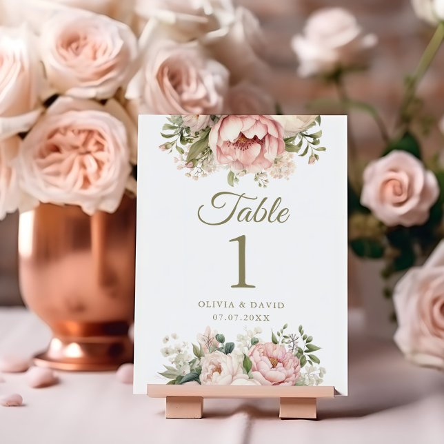 Pale Peach and Blush Pink Wedding Table Number (Pale Peach and Blush Pink Wedding Table Number on blush and copper wedding table.)
