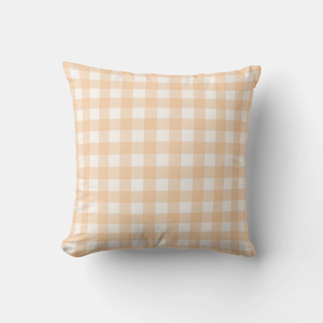 Pale Peach Basic Gingham Chequered Pattern Cushion (Front)