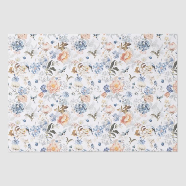 Pale Peach Blush Blue Bird  Tissue Paper (Front)