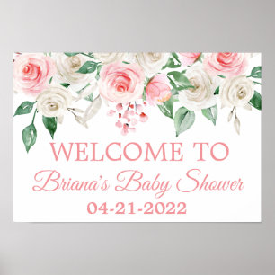 Pale Peach Blush Pink Floral Baby Shower Welcome Poster