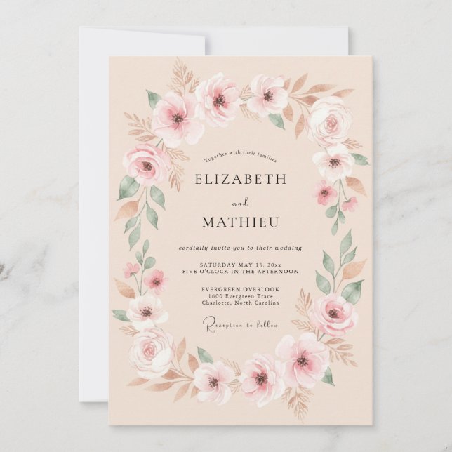 Pale Peach Delicate Floral Wedding Invitation (Front)