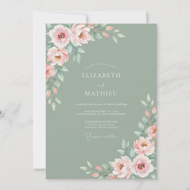 Pale Peach Ethereal Bloom Wedding Invitation (Front)