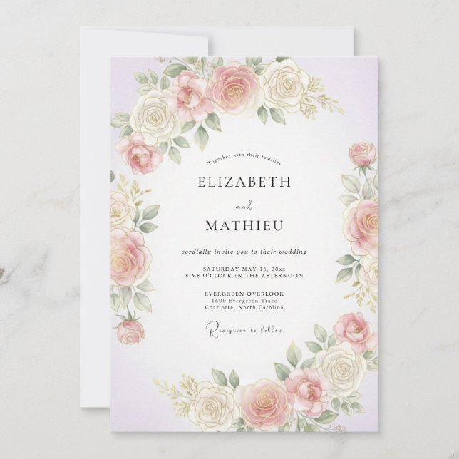 Pale Peach Floral Flourish Wedding Invitation (Front)