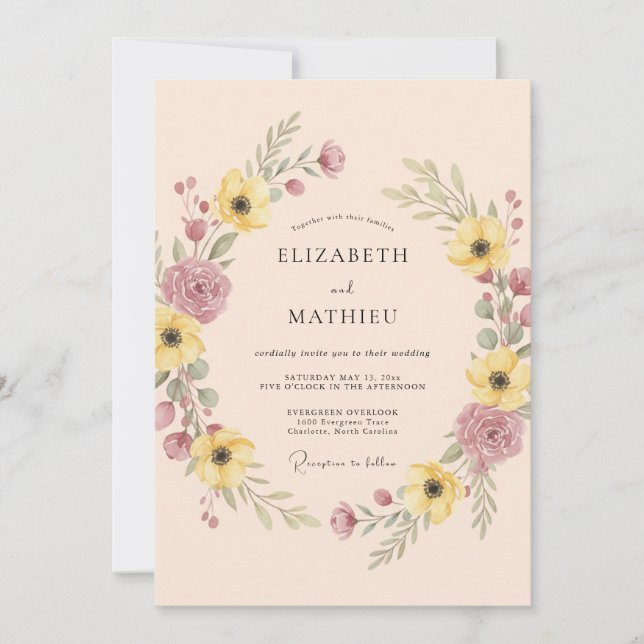 Pale Peach Floral Romance Wedding Invitation (Front)