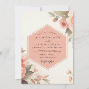 Pale Peach Floral Romance Wedding Invitation