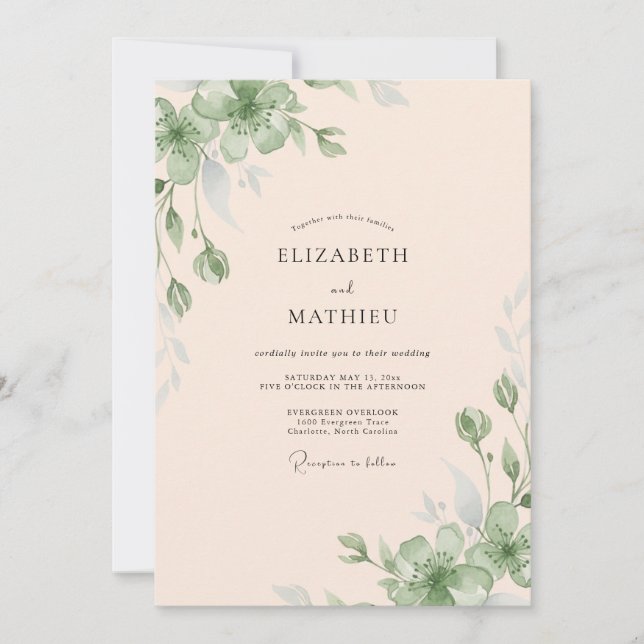 Pale Peach Foliage Eucalyptus Wedding Invitation (Front)