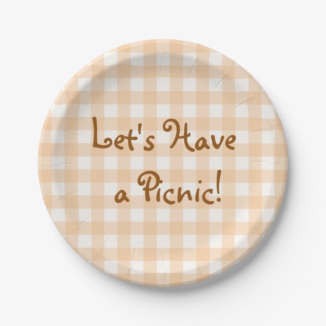 Pale Peach Gingham Picnic Paper Plate (Front)