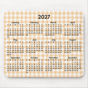 Pale Peach Gingham Whimsical 2027 Calendar Mouse Pad