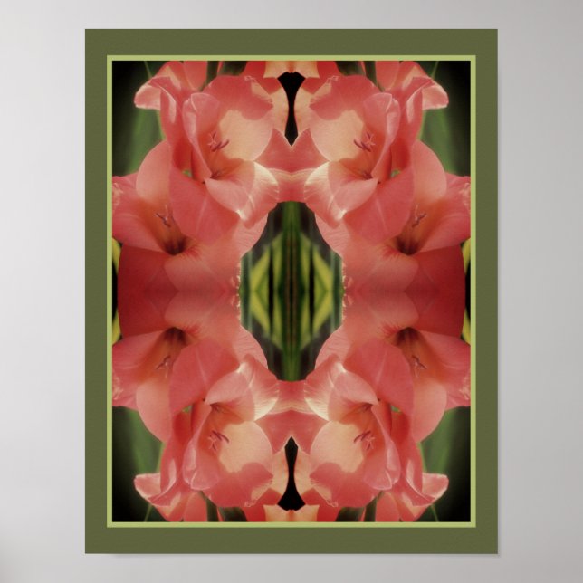 Pale Peach Gladiolus Flower Mirror Abstract   Poster (Front)