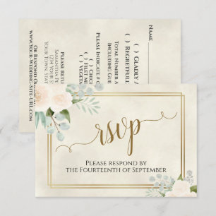 Pale Peach or White Roses Elegant Boho Wedding RSVP Card