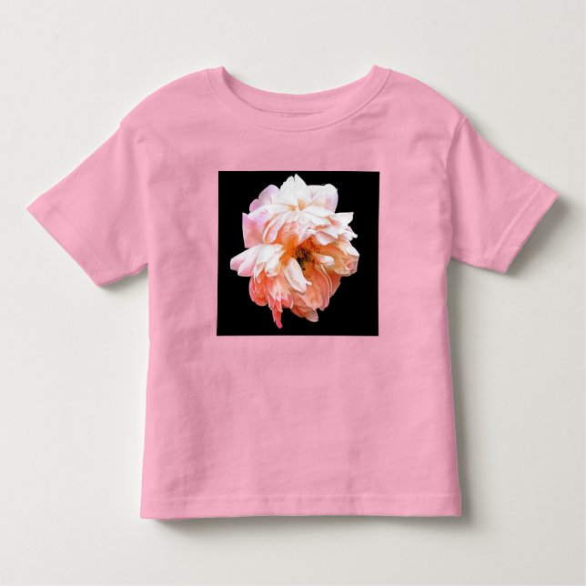 Pale Peach Peony on Black Toddler T-Shirt (Front)