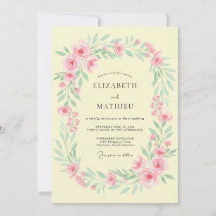 Pale Peach Romantic Floral Garland Wedding Invitation