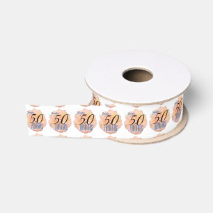 Pale Peach Rose 50 and Fabulous Birthday Grosgrain Ribbon