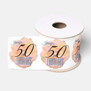 Pale Peach Rose 50 and Fabulous Birthday Grosgrain Ribbon