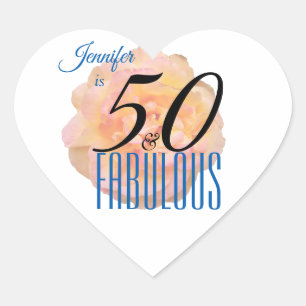 Pale Peach Rose 50 and Fabulous Birthday Heart Sticker