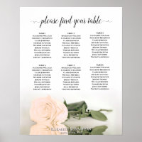 Pale Peach Rose 6 Table Wedding Seating Chart