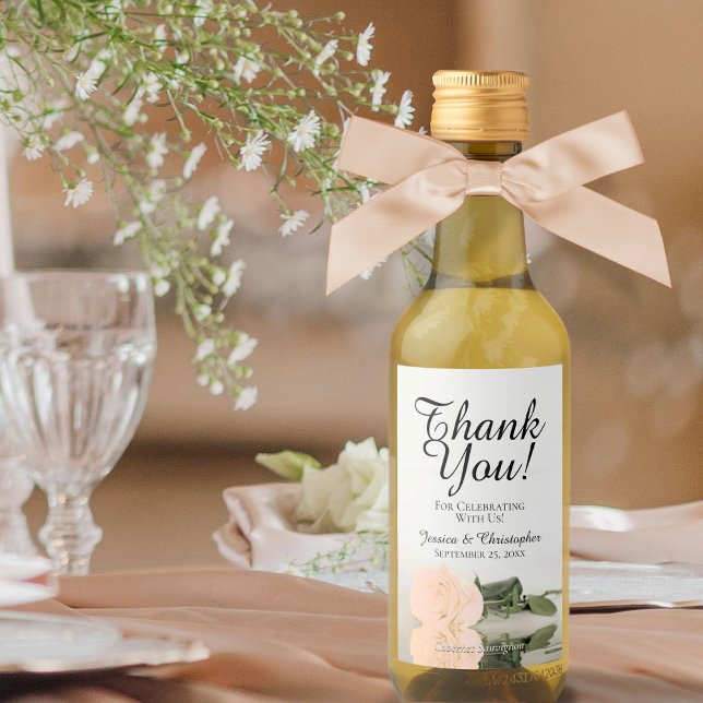 Pale Peach Rose Elegant Wedding Thank You Mini Wine Label (Creator Uploaded)