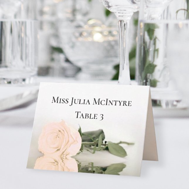 Pale Peach Rose Wedding DIY Fold Place Card (Creator Uploaded)