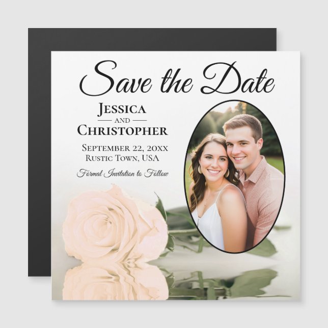 Pale Peach Rose Wedding Save The Date Photo Magnet (Front/Back)