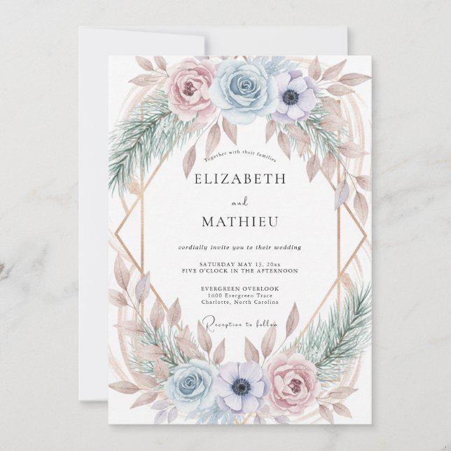 Pale Periwinkle Anemone Wedding Invitation (Front)