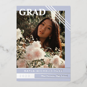 Pale Periwinkle Silver Lines Photo Graduation