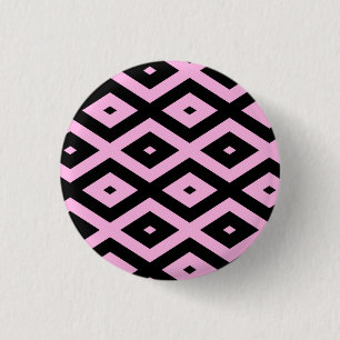 Pale pink and black diamond pattern 3 cm round badge