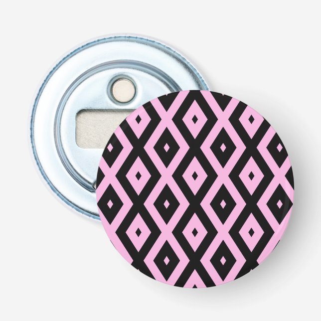 Pale pink and black diamond pattern bottle opener (Front)