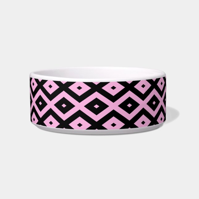 Pale pink and black diamond pattern bowl (Front)