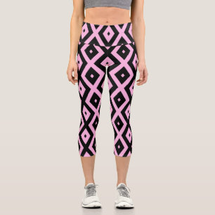 Pale pink and black diamond pattern capri leggings