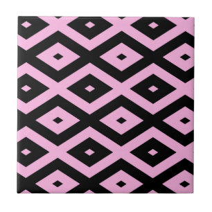Pale pink and black diamond pattern ceramic tile