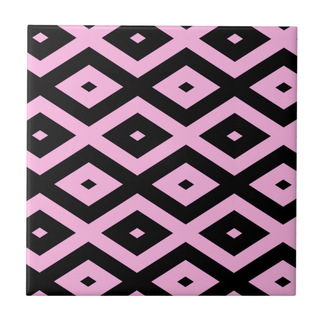 Pale pink and black diamond pattern ceramic tile (Front)