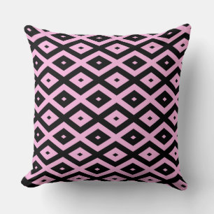 Pale pink and black diamond pattern cushion