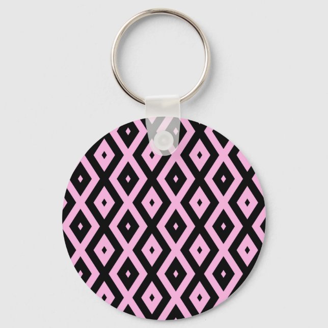 Pale pink and black diamond pattern key ring (Front)