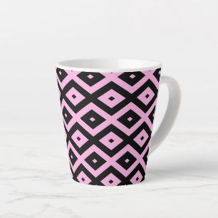 Pale pink and black diamond pattern latte mug