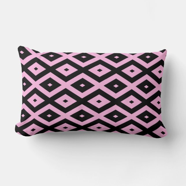 Pale pink and black diamond pattern lumbar cushion (Front)