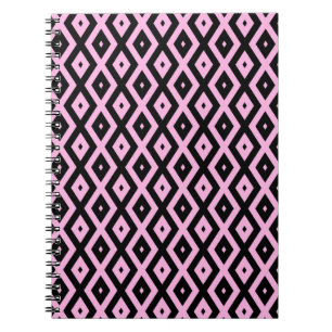 Pale pink and black diamond pattern notebook