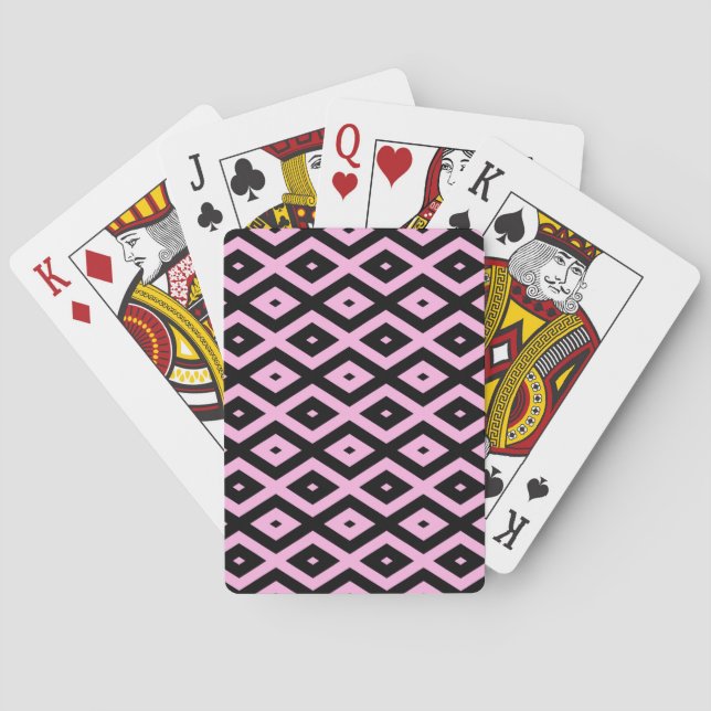 Pale pink and black diamond pattern playing cards (Back)