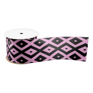 Pale pink and black diamond pattern satin ribbon