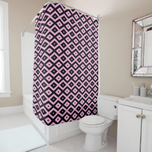 Pale pink and black diamond pattern shower curtain