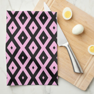 Pale pink and black diamond pattern tea towel